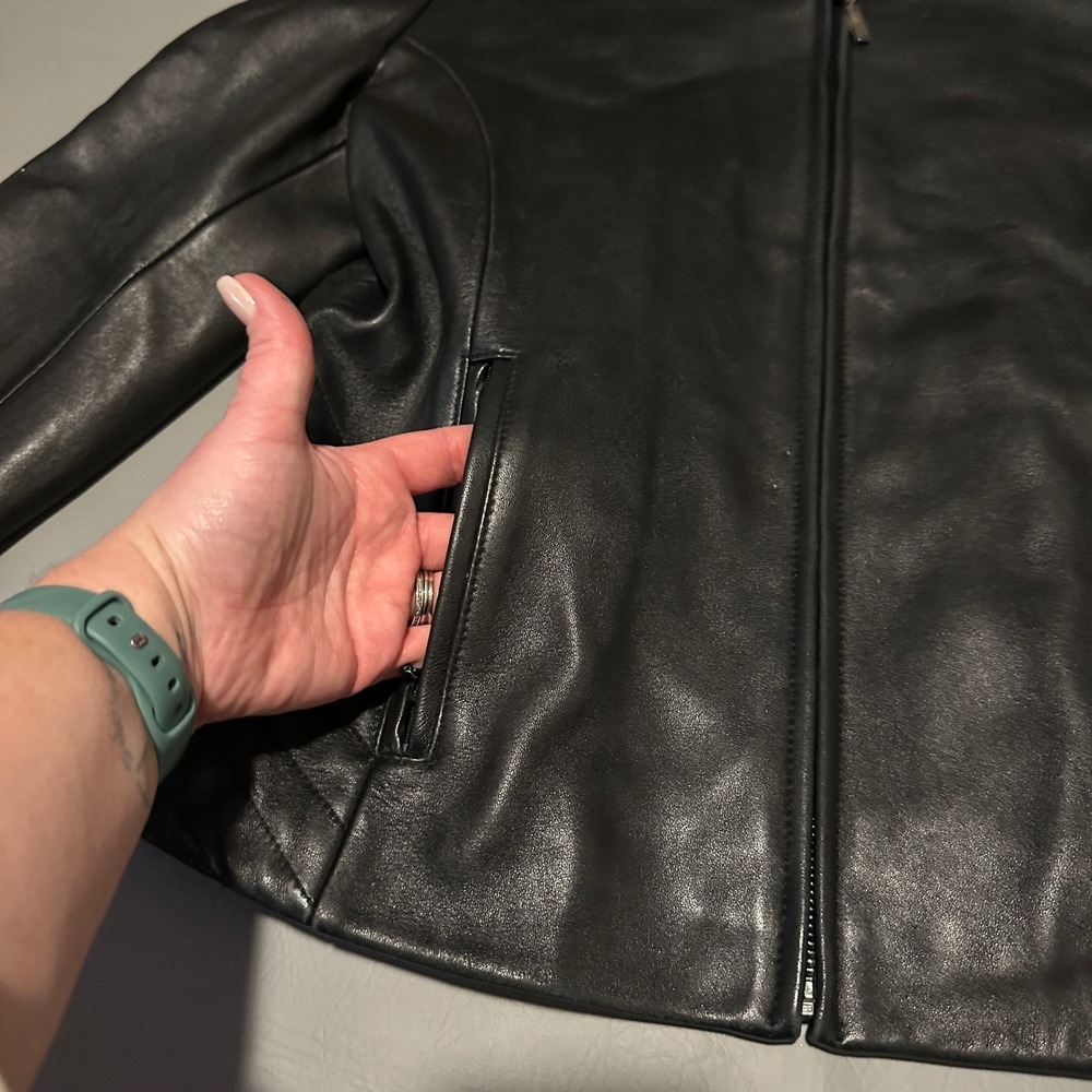 Adler Collection Real NZ Lamb Skin Leather Jacket Black Zipper Front Large - Picture 4 of 11